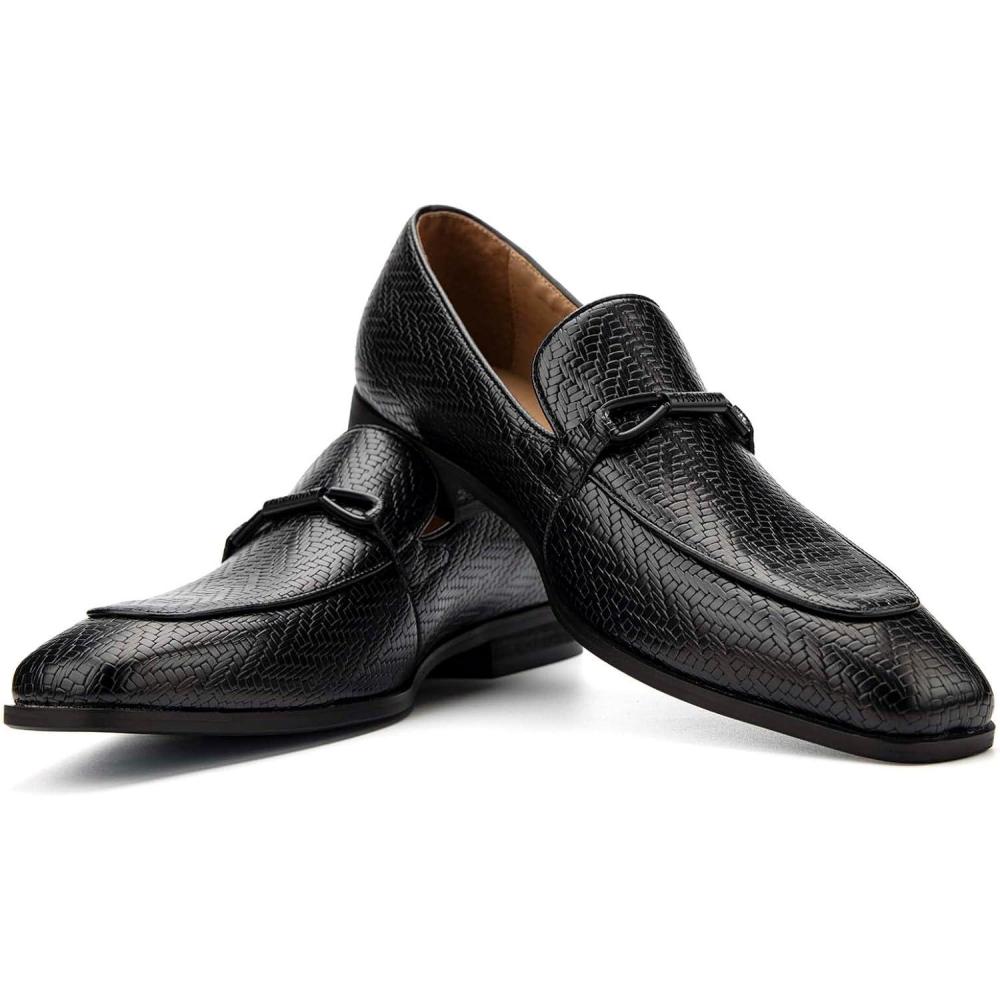 imageJITAI Mens Shoes Casual Leather and Suede Penny Loafers for Men Comfortable LowHeels SlipOn Dress Shoes for Wedding Business and Formal Events in Black or BrownBlack02