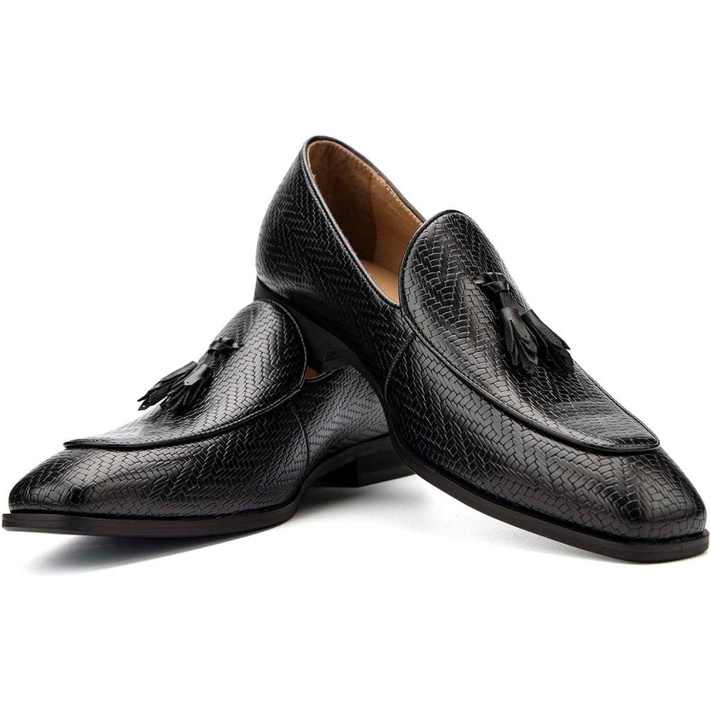 imageJITAI Mens Shoes  Casual Leather and Suede Penny Loafers for Men Comfortable LowHeels SlipOn Dress Shoes for Wedding Business and Formal Events in Black or BrownBlack03