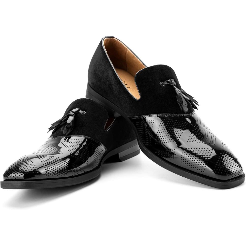 imageJITAI Mens Shoes  Casual Leather and Suede Penny Loafers for Men Comfortable LowHeels SlipOn Dress Shoes for Wedding Business and Formal Events in Black or BrownBlack24