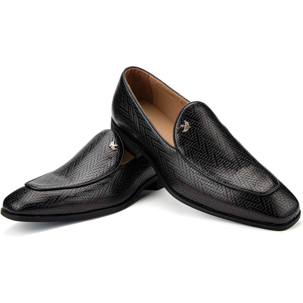 imageJITAI Mens Shoes  Casual Leather and Suede Penny Loafers for Men Comfortable LowHeels SlipOn Dress Shoes for Wedding Business and Formal Events in Black or BrownBlack01