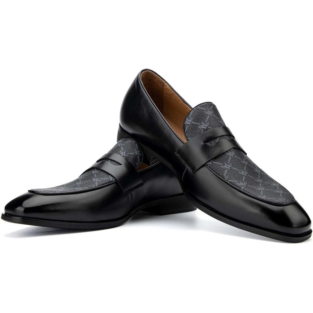 imageJITAI Mens Shoes Casual Leather and Suede Penny Loafers for Men Comfortable LowHeels SlipOn Dress Shoes for Wedding Business and Formal Events in Black or BrownBlack14