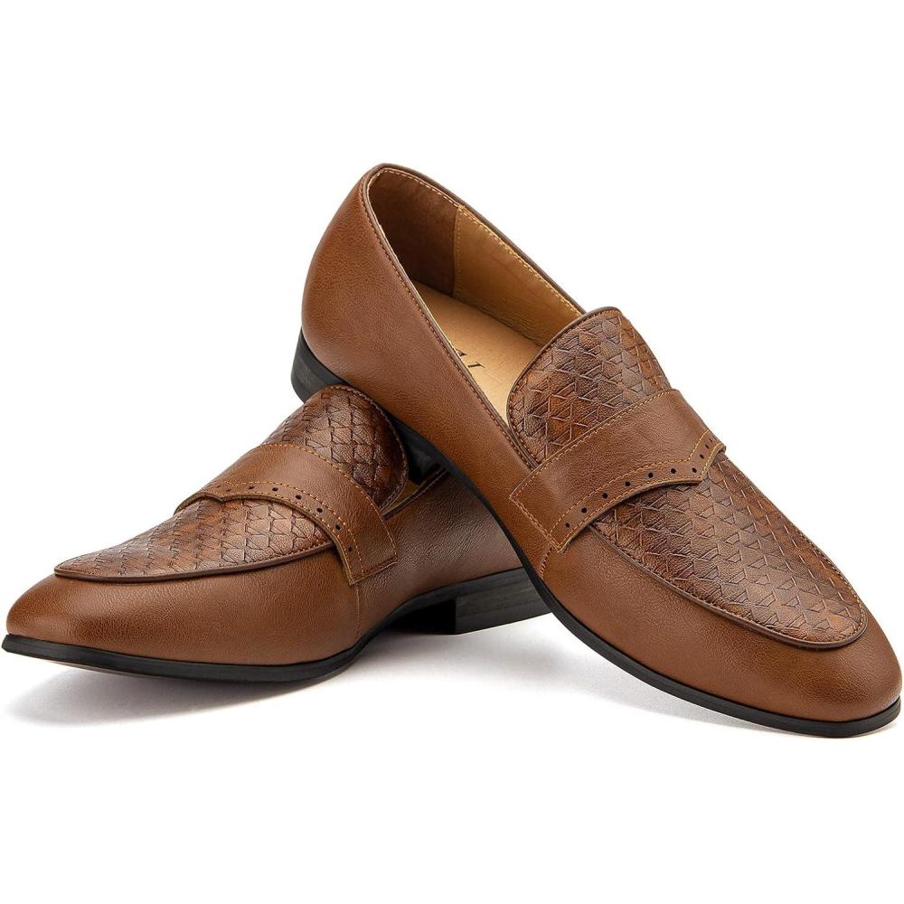 imageJITAI Mens Shoes  Casual Leather and Suede Penny Loafers for Men Comfortable LowHeels SlipOn Dress Shoes for Wedding Business and Formal Events in Black or BrownBrown19