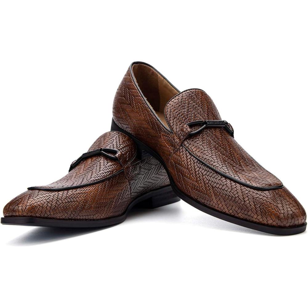 imageJITAI Mens Shoes  Casual Leather and Suede Penny Loafers for Men Comfortable LowHeels SlipOn Dress Shoes for Wedding Business and Formal Events in Black or BrownBrown02