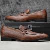 JITAI Mens Shoes – Casual Leather and Suede Penny Loafers for Men, Comfortable Low-Heels, Slip-On Dress Shoes for Wedding, Business, and Formal Events in Black or Brown(Brown/02)