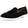 JITAI Men’s Suede Loafers with Tassels – Slip-On Dress Shoes for Casual & Tuxedo – Fashionable & Comfortable Genuine Leather(Black/01)