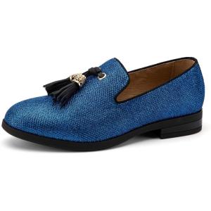 JITAI Boys Dress Leather Loafers – Slip-On Tuxedo Shoes for Formal Events, Prom, Luxury Moccasins, and Casual Wear(Blue-01)