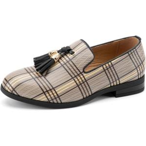 JITAI Boys Dress Leather Loafers – Slip-On Tuxedo Shoes for Formal Events, Prom, Luxury Moccasins, and Casual Wear(Brown-02)