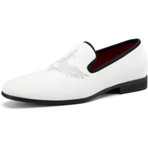 JITAI Men Loafers Slip-On Shoes for Men Fashion Dress Shoes Tuxedo Shoes(White/6752)