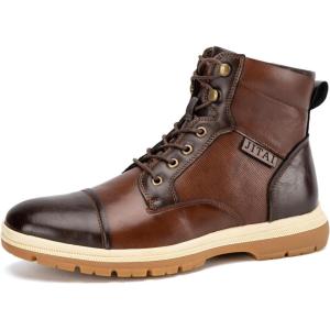JITAI Men’s Dress Oxfords Lace-Up Boots, Comfortable Casual Hiking Winter Work Shoes with Rubber Sole(Brown/02)