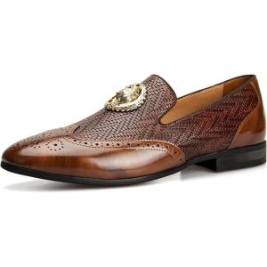 JITAI Men’s Fashion Loafers Wedding Shoes Loafers for Men Party Shoes(Brown/02)
