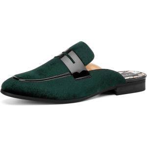 JITAI Mens Mules Velvet Slippers Slip-On Loafers for Men Casual Open Backless Sandals(Green/138)