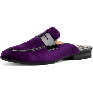JITAI Mens Mules Velvet Slippers Slip-On Loafers for Men Casual Open Backless Sandals(Purple/138)