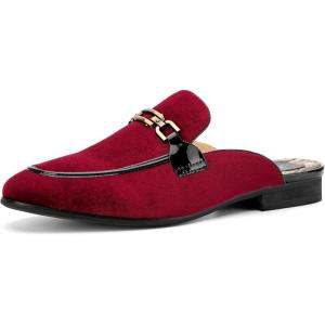 JITAI Mens Mules Velvet Slippers Slip-On Loafers for Men Casual Open Backless Sandals(Red/131)