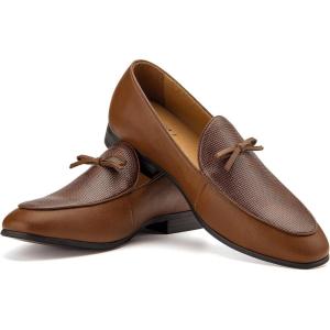 JITAI Mens Shoes – Casual Leather and Suede Penny Loafers for Men, Comfortable Low-Heels, Slip-On Dress Shoes for Wedding, Business, and Formal Events in Black or Brown(Brown/18)