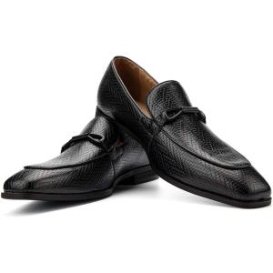 JITAI Mens Shoes – Casual Leather and Suede Penny Loafers for Men, Comfortable Low-Heels, Slip-On Dress Shoes for Wedding, Business, and Formal Events in Black or Brown(Black/02)