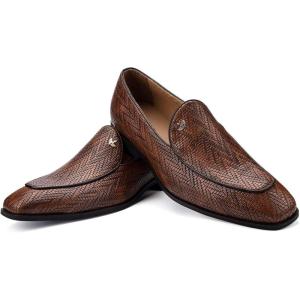 JITAI Mens Shoes – Casual Leather and Suede Penny Loafers for Men, Comfortable Low-Heels, Slip-On Dress Shoes for Wedding, Business, and Formal Events in Black or Brown(Brown/01)