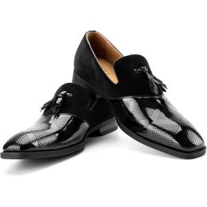 JITAI Mens Shoes – Casual Leather and Suede Penny Loafers for Men, Comfortable Low-Heels, Slip-On Dress Shoes for Wedding, Business, and Formal Events in Black or Brown(Black/24)