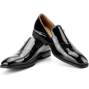 JITAI Mens Shoes – Casual Leather and Suede Penny Loafers for Men, Comfortable Low-Heels, Slip-On Dress Shoes for Wedding, Business, and Formal Events in Black or Brown(Black/22)