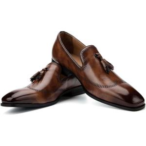 JITAI Mens Shoes – Casual Leather and Suede Penny Loafers for Men, Comfortable Low-Heels, Slip-On Dress Shoes for Wedding, Business, and Formal Events in Black or Brown(Brown/09)