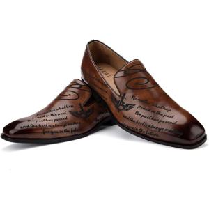 JITAI Mens Shoes – Casual Leather and Suede Penny Loafers for Men, Comfortable Low-Heels, Slip-On Dress Shoes for Wedding, Business, and Formal Events in Black or Brown(Brown/05)