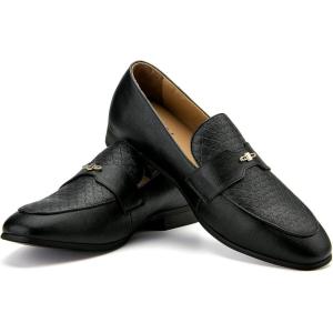 JITAI Mens Shoes – Casual Leather and Suede Penny Loafers for Men, Comfortable Low-Heels, Slip-On Dress Shoes for Wedding, Business, and Formal Events in Black or Brown(Black/17)