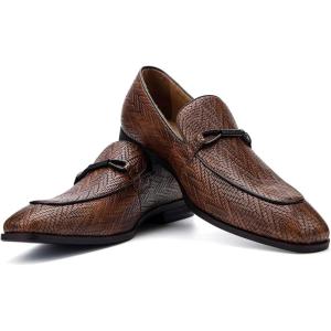 JITAI Mens Shoes – Casual Leather and Suede Penny Loafers for Men, Comfortable Low-Heels, Slip-On Dress Shoes for Wedding, Business, and Formal Events in Black or Brown(Brown/02)