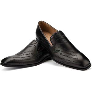 JITAI Mens Shoes – Casual Leather and Suede Penny Loafers for Men, Comfortable Low-Heels, Slip-On Dress Shoes for Wedding, Business, and Formal Events in Black or Brown(Black/05)