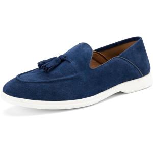 JITAI Men’s Suede Loafers with Tassels – Slip-On Dress Shoes for Casual & Tuxedo – Fashionable & Comfortable Genuine Leather(Blue/01)
