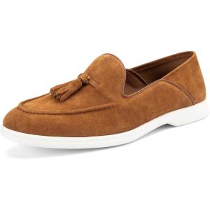 JITAI Men’s Suede Loafers with Tassels – Slip-On Dress Shoes for Casual & Tuxedo – Fashionable & Comfortable Genuine Leather(Brown/01)