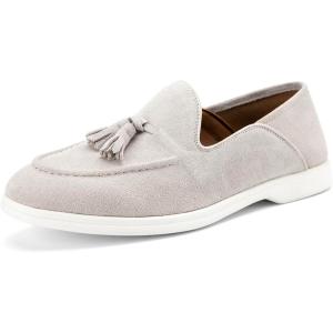 JITAI Men’s Suede Loafers with Tassels – Slip-On Dress Shoes for Casual & Tuxedo – Fashionable & Comfortable Genuine Leather(Grey/01)