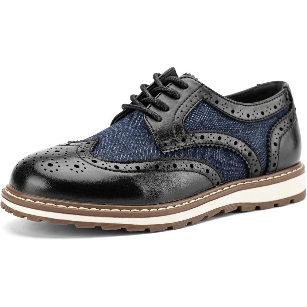 imageJITAI Boys Shoes Kids Shoes Fashion Rubber LowHeels Boys Dress Shoes Toddler Dress Shoes for Casual Party Business Formal Toddler Boy ShoesBlue02
