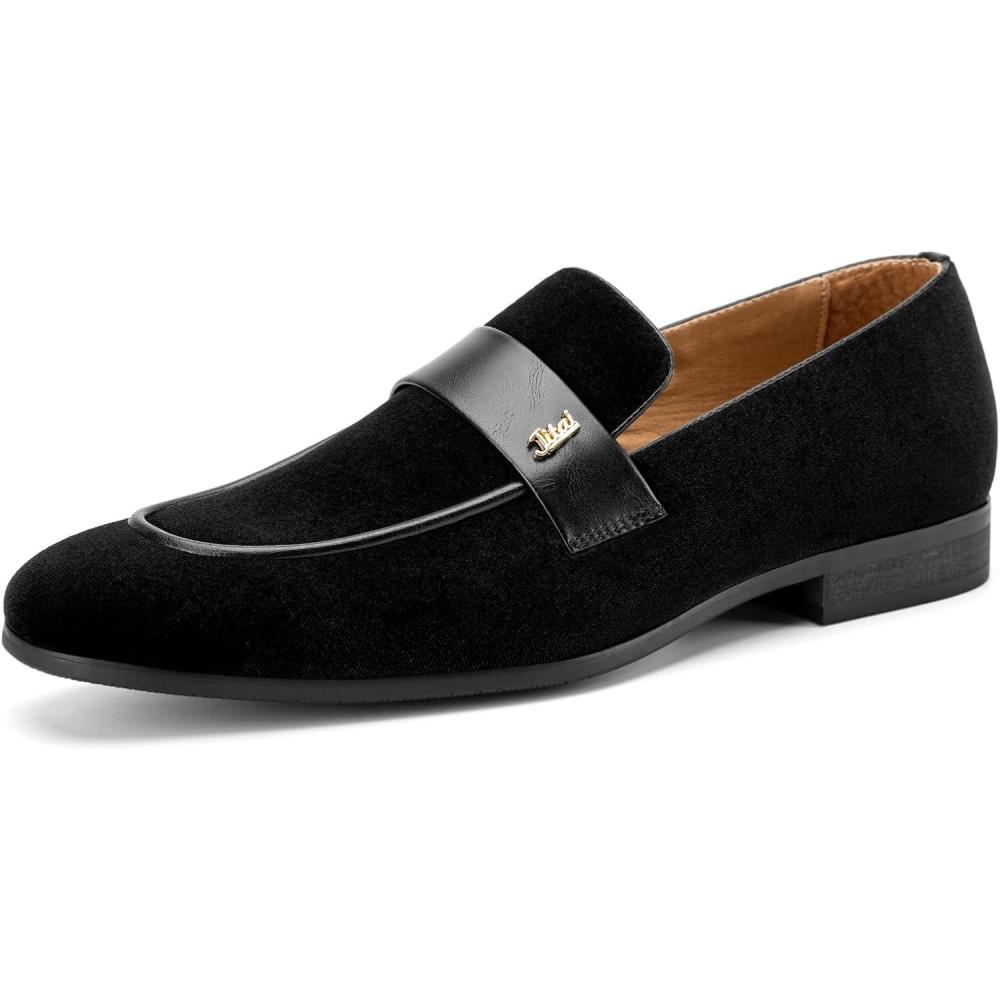 imageJITAI Mens Shoes  Black Velvet Luxury Fashion Loafers for Men Slip On Shoes for Men Mens Dress Shoes for Birthday Party Casual Rubber Sole Fashion Casual and Dress OccasionsBlack01