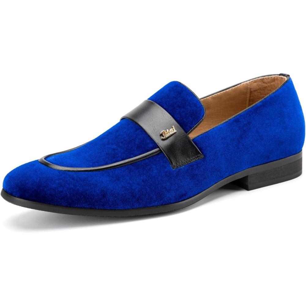 imageJITAI Mens Shoes  Black Velvet Luxury Fashion Loafers for Men Slip On Shoes for Men Mens Dress Shoes for Birthday Party Casual Rubber Sole Fashion Casual and Dress OccasionsBlue01