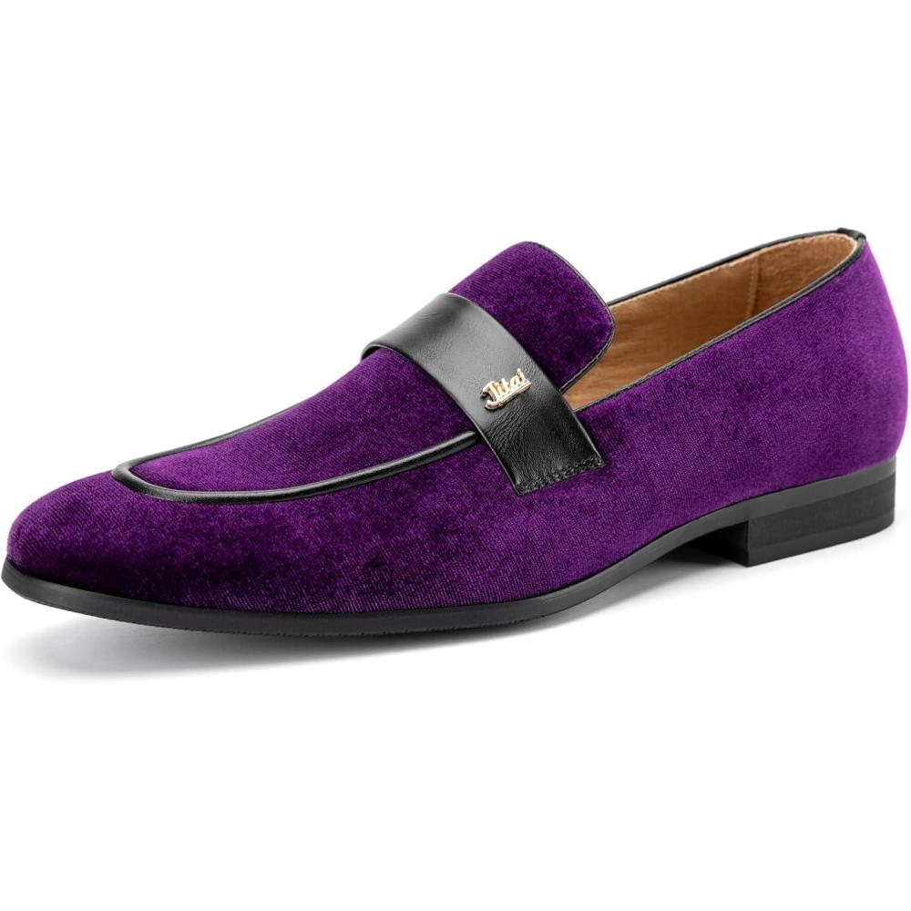 imageJITAI Mens Shoes  Black Velvet Luxury Fashion Loafers for Men Slip On Shoes for Men Mens Dress Shoes for Birthday Party Casual Rubber Sole Fashion Casual and Dress OccasionsPurple01