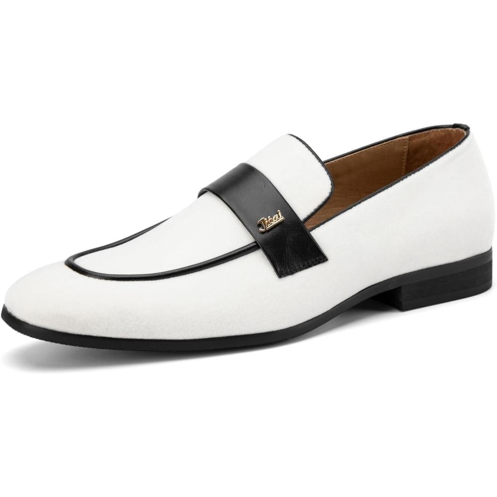 imageJITAI Mens Shoes Black Velvet Luxury Fashion Loafers for Men Slip On Shoes for Men Mens Dress Shoes for Birthday Party Casual Rubber Sole Fashion Casual and Dress OccasionsWhite01