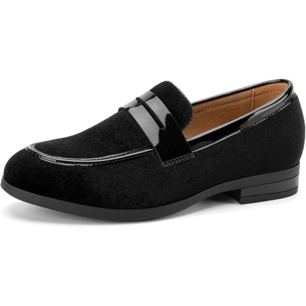 imageJITAI Velvet Boys Dress Shoes SlipOn Loafers Wedding Shoes for BoysBlack4