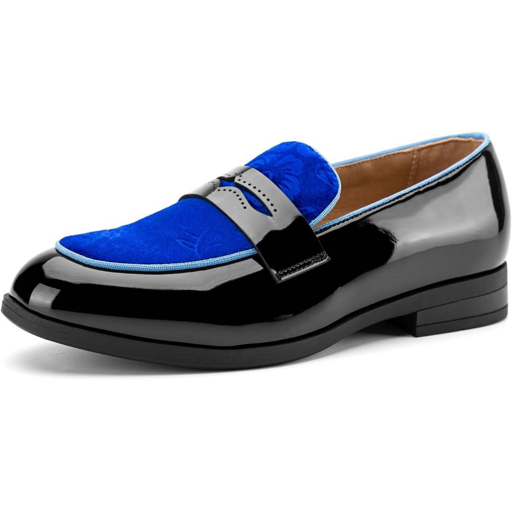 imageJITAI Velvet Boys Dress Shoes SlipOn Loafers Wedding Shoes for BoysBlue23