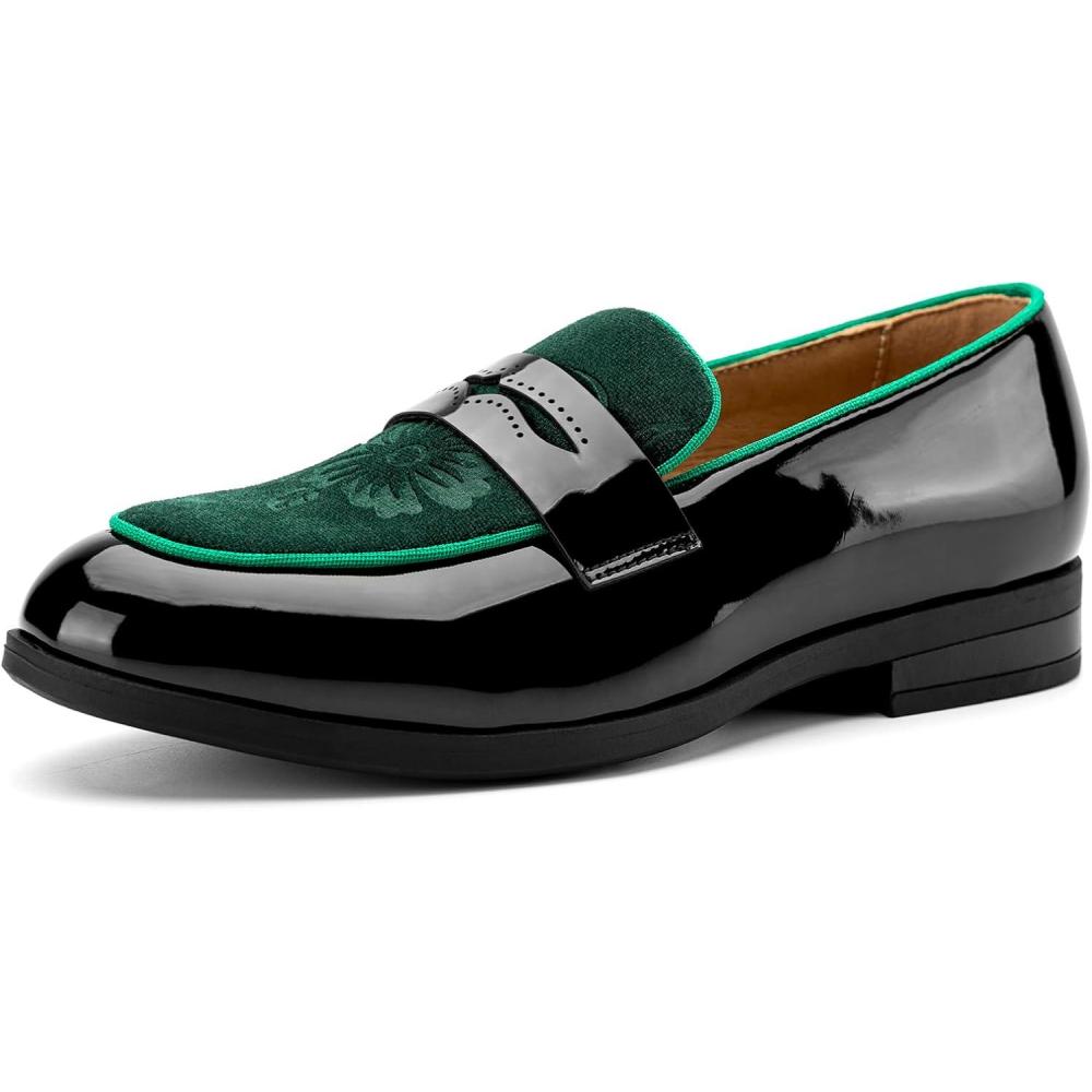 imageJITAI Velvet Boys Dress Shoes SlipOn Loafers Wedding Shoes for BoysGreen23