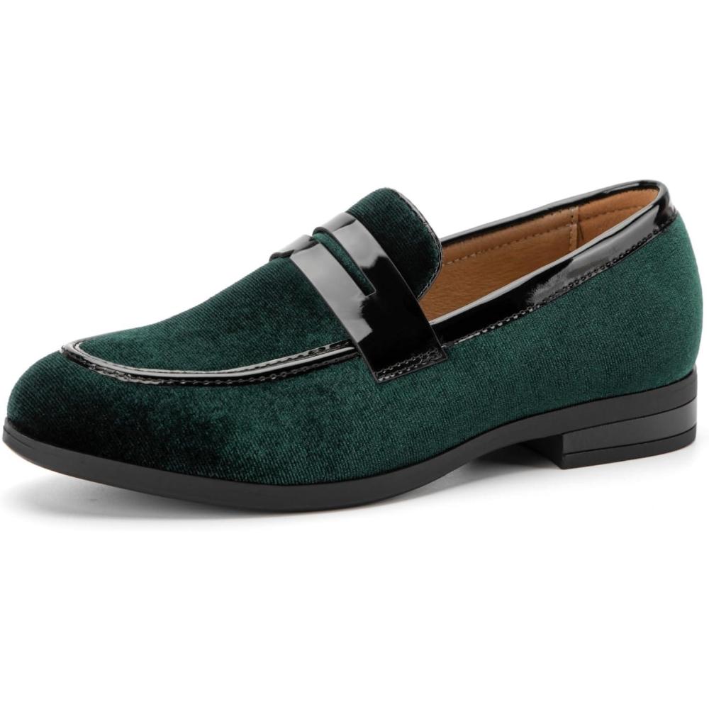 imageJITAI Velvet Boys Dress Shoes SlipOn Loafers Wedding Shoes for BoysGreen4