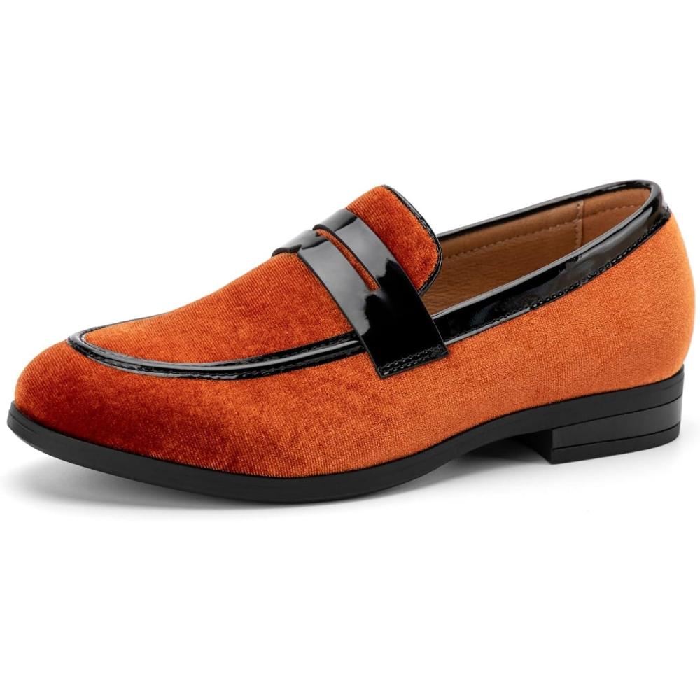 imageJITAI Velvet Boys Dress Shoes SlipOn Loafers Wedding Shoes for BoysOrange4