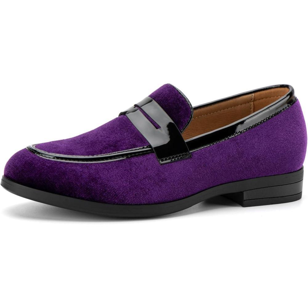 imageJITAI Velvet Boys Dress Shoes SlipOn Loafers Wedding Shoes for BoysPurple4