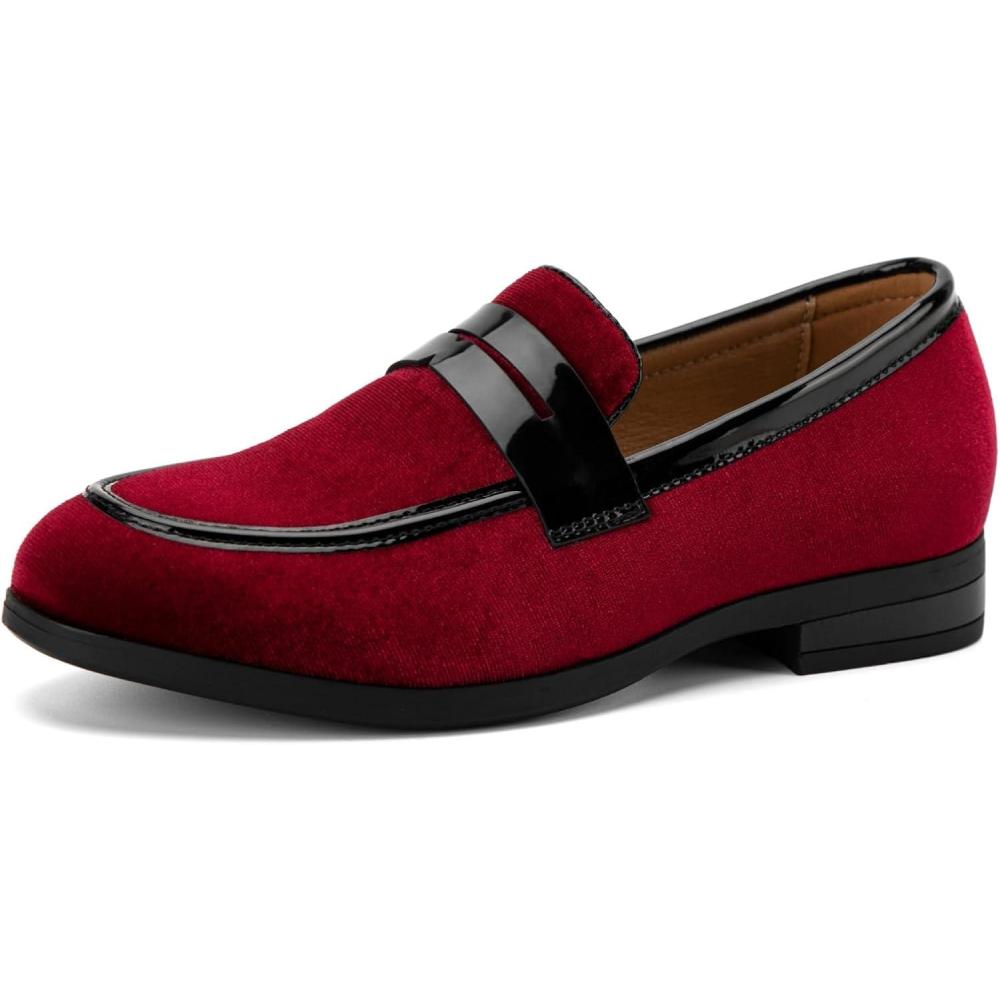 imageJITAI Velvet Boys Dress Shoes SlipOn Loafers Wedding Shoes for BoysRed4