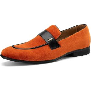 JITAI Men’s Shoes – Black Velvet Luxury Fashion Loafers for Men, Slip On Shoes for Men, Mens Dress Shoes for Birthday Party, Casual Rubber Sole Fashion Casual and Dress Occasions(Orange/01)