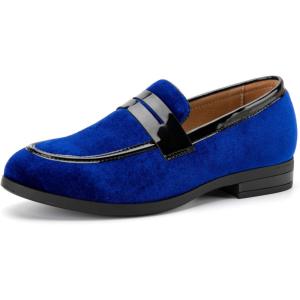 JITAI Velvet Boy’s Dress Shoes Slip-On Loafers Wedding Shoes for Boys(Blue/4)