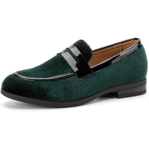 JITAI Velvet Boy’s Dress Shoes Slip-On Loafers Wedding Shoes for Boys(Green/4)