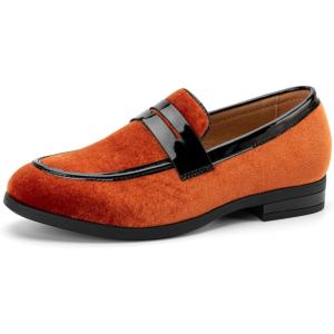 JITAI Velvet Boy’s Dress Shoes Slip-On Loafers Wedding Shoes for Boys(Orange/4)