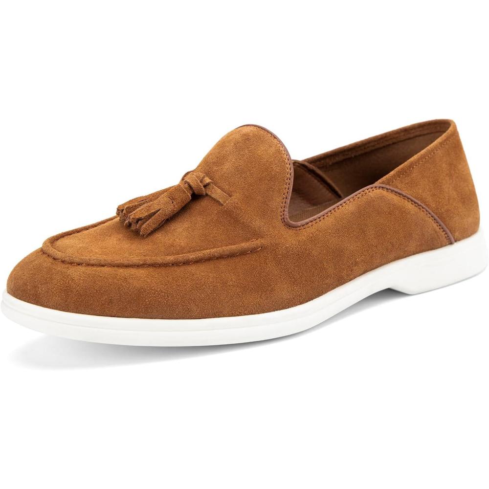 image:imageJITAI Genuine Leather Slip On Dress Shoes for Men  Stylish Tassel Loafers with Suede FinishBrown01